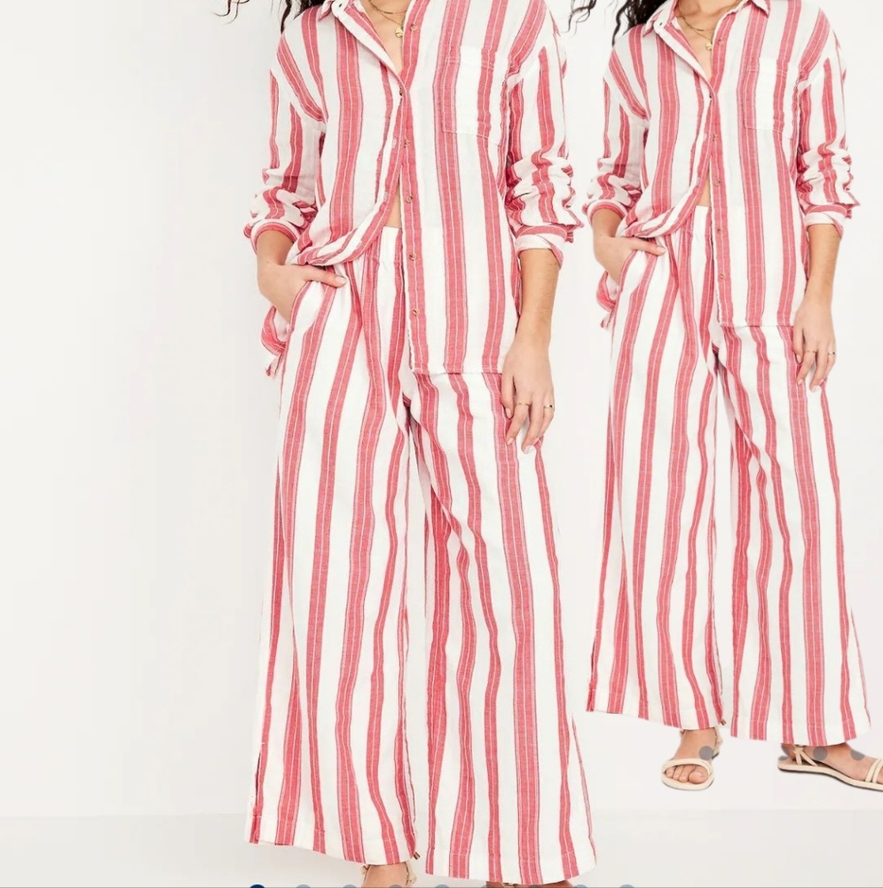 Old Navy Red and White Striped Wide Leg Jumpsuit